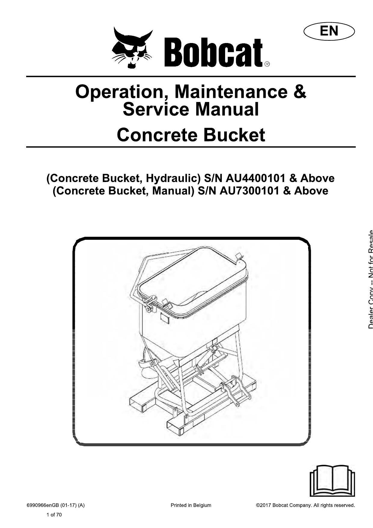 Concrete Bucket Operation & Maintenance and Service Manual Bobcat